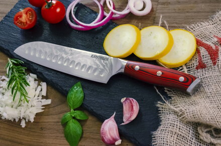 KATFINGER | Damaškový nůž Santoku 7" (17,8) | červený | KF202